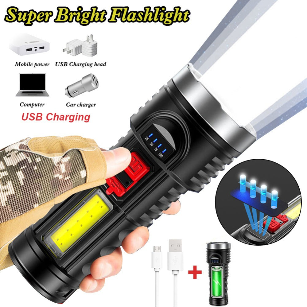 Battery Level Display Usb Rechargeable Flashlight Soft Light Side Light Handheld Flashlight For Hiking And Fishing
