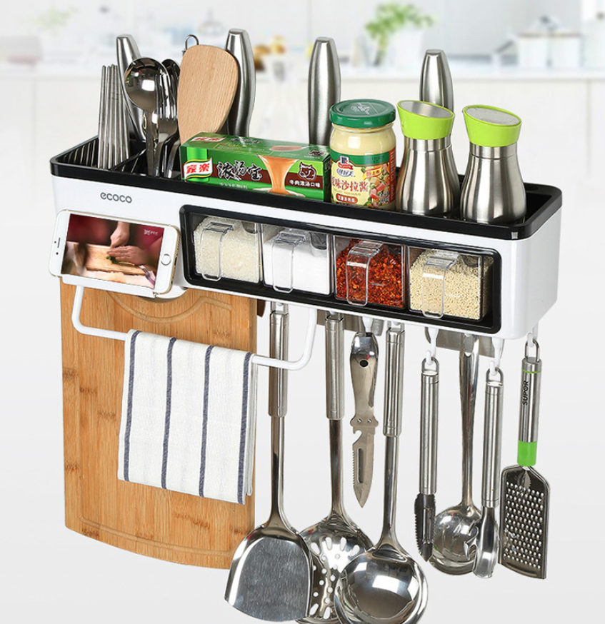 New kitchen storage box Multi-function wall-mounted kitchen racks Tool kitchen utensils storage box seasoning
