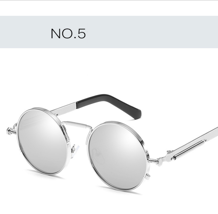 New spring mirror leg sunglasses Metal round frame retro sunglasses Colorful reflective European and American trend sunglasses