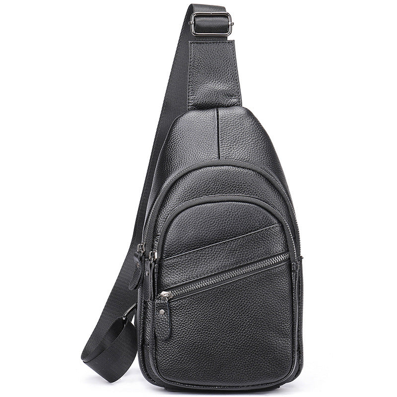 Men's Top Layer Cowhide Leather Diagonal Cross Backpack