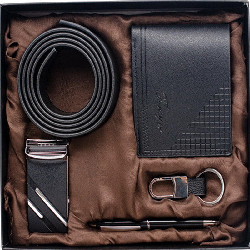 Men's Belt Wallet Keychain Pen 4-Piece Gift Box