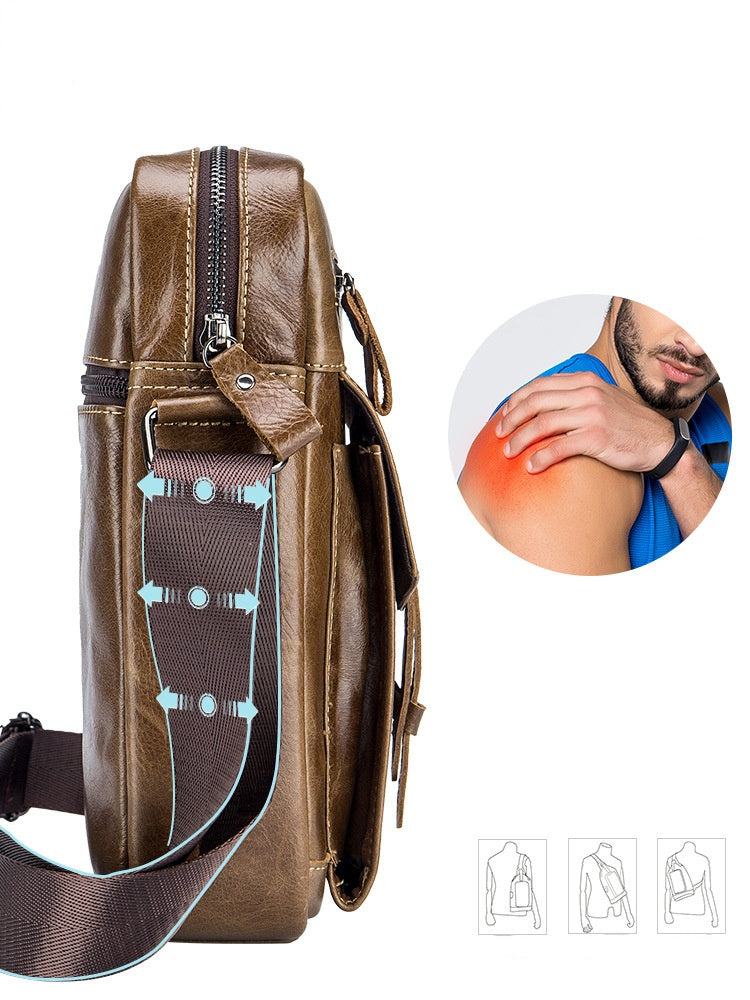 Men's First Layer Cowhide Large Capacity Shoulder Messenger Bag