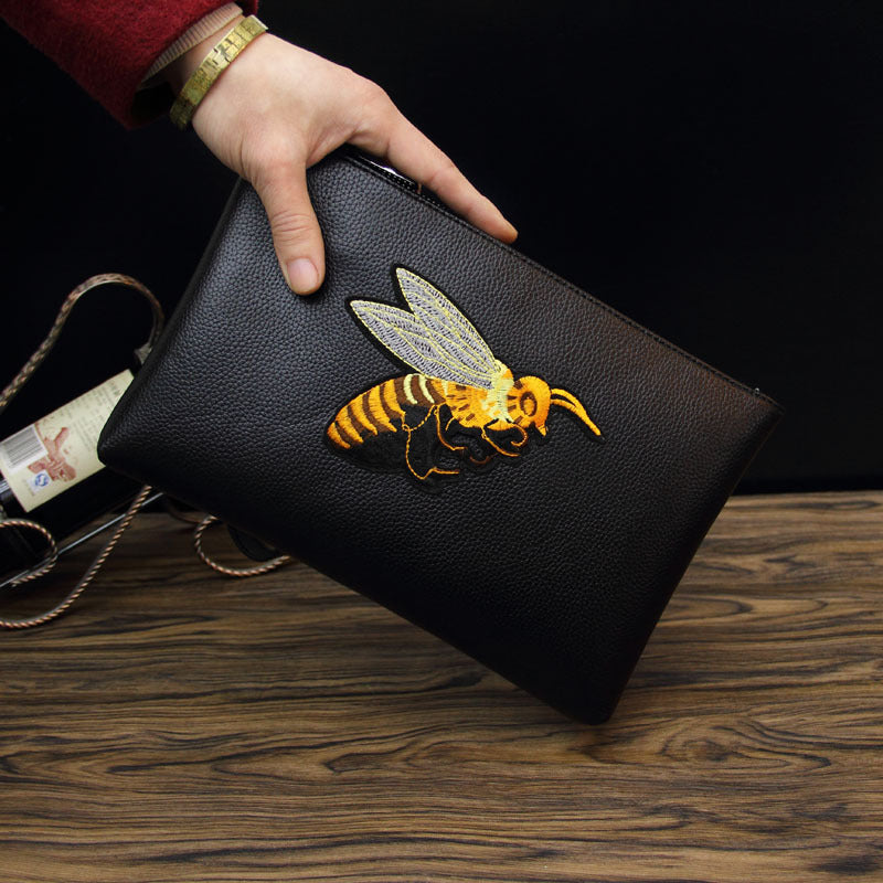 Bee Embroidered Men's Handheld Envelope Bag