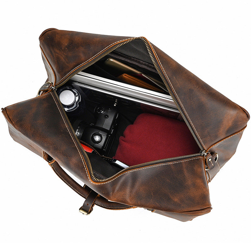 Men's First Layer Cowhide Large Capacity Handbag