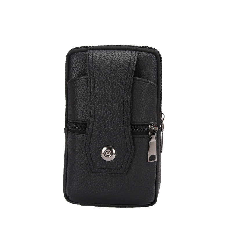 Men's Leather Phone Bag Eyelet Buckle Large Size Waterproof