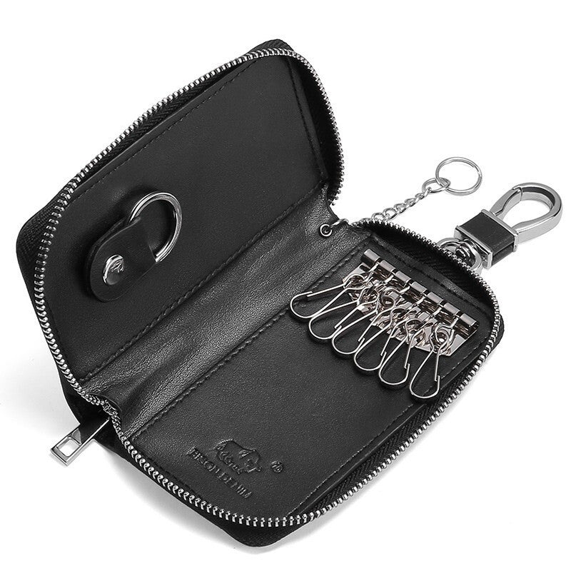Men's Large-capacity Zipper Real Cowhide Card Case
