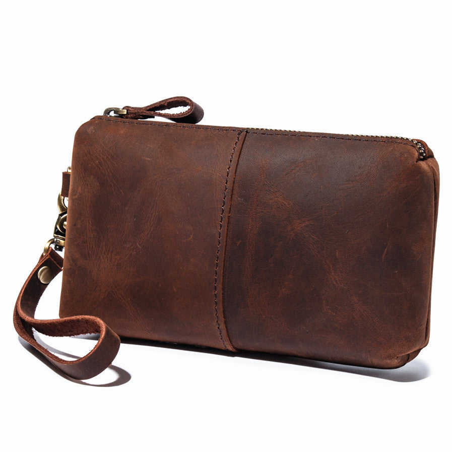 Crazy Horse Leather Simple Retro Long Purse Clutch Bag