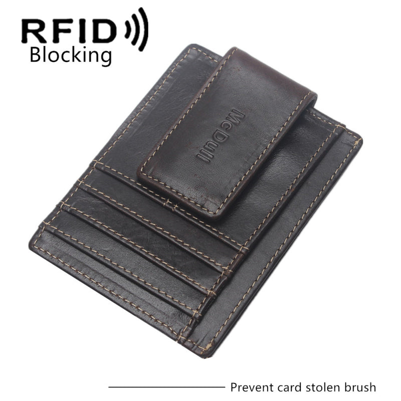 Ultra-thin Anti-magnetic RFID Oil Wax Leather Multifunctional Wallet