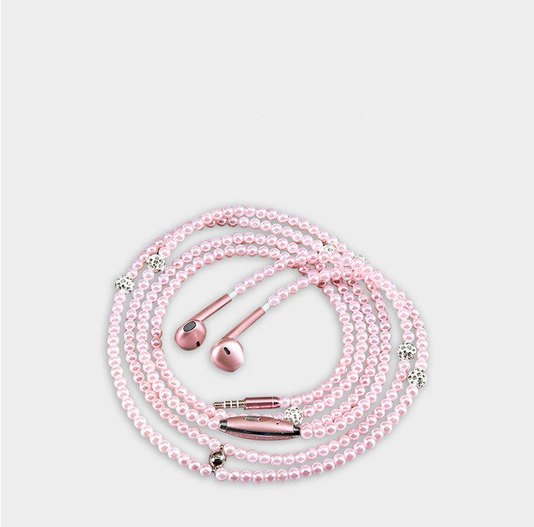 Earplugs Pearl Necklace Fashion Subwoofer Wire Control With Wheat Earphone Cable Female