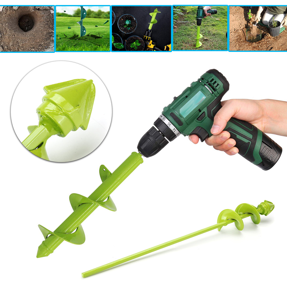 Electric Power Garden Auger Drill Bits Earth Planter Spiral Post Hole Digger Kit