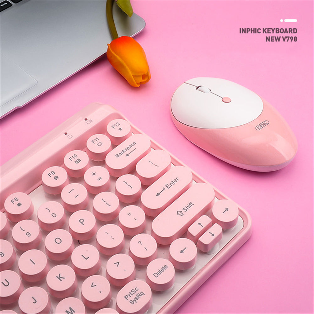 INPHIC V798 Wireless Keyboard Mouse Set Charge Keyboard Mouse Set Silent Punk Retro Style Keyboard For Office