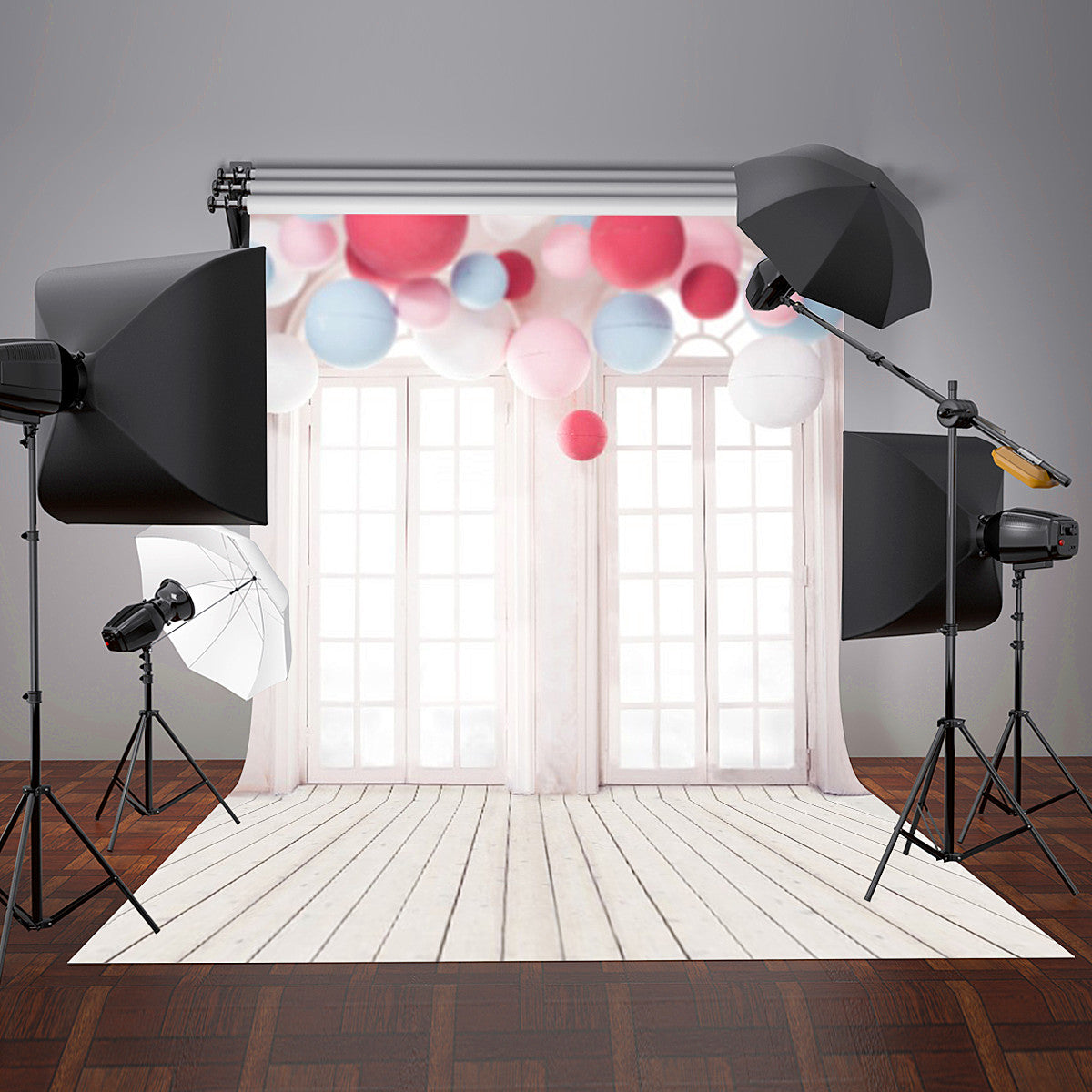 5x7FT Vinyl Balloon Windows Wood Floor Photography Backdrop Background Studio Prop