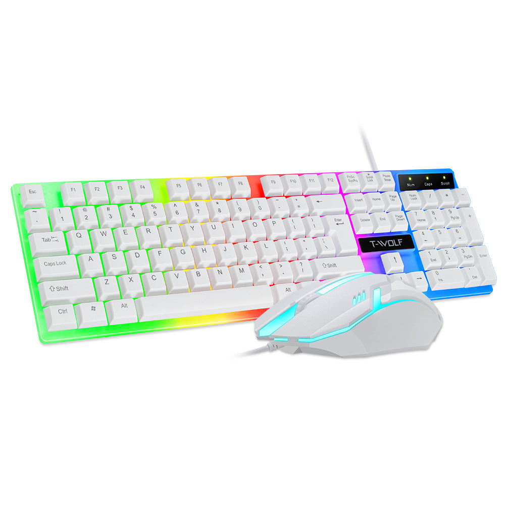 T-Wolf TF230 Wired Keyboard Mouse Set 104 Keys Mechanical Feel Keyboard 2400DPI RGB Lighting Effect Mouse For PC Laptop Gaming