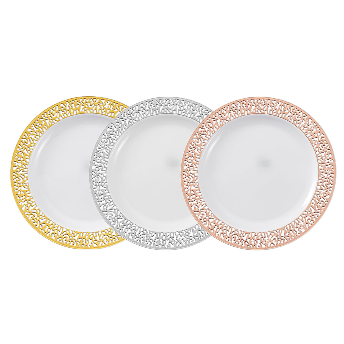 6Pcs/set Disposable Plastic Dessert Plates Hollow Edge Wedding Party Plastic Plates Salad Plates For Holiday Party