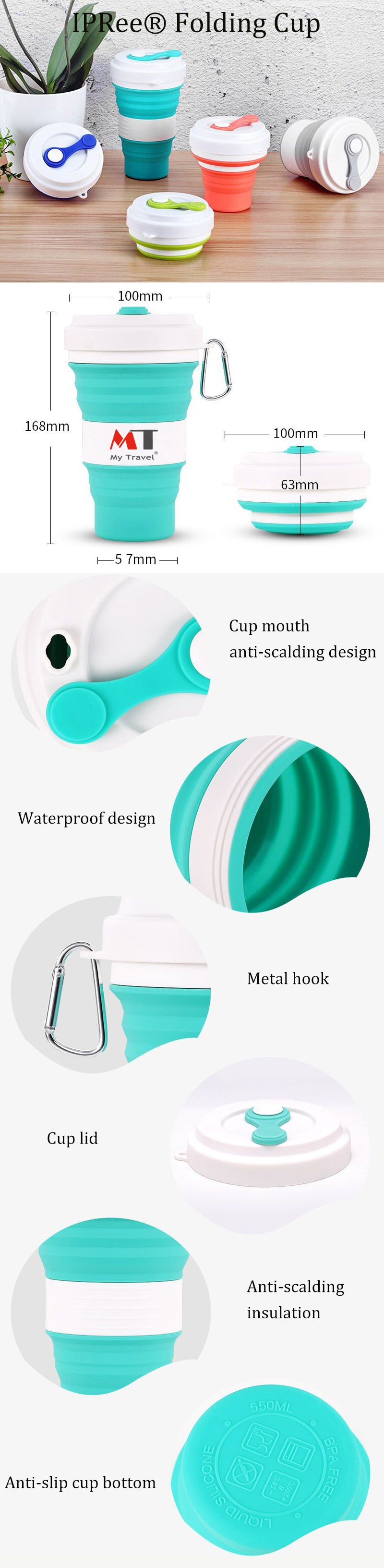 IPRee® 350ml Silicone Folding Cup Portable Telescopic Water Drinking Bottle Coffee Mug