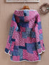 Ethnic Women Cotton Hooded Long Sleeve Pocket Button Patchwork Coat