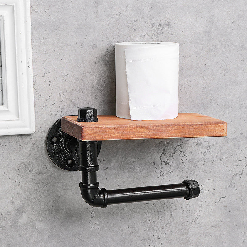 Rustic Industrial Toilet Paper Roll Pipe Holder Bathroom Wood Hanging Wall Shelf Storage