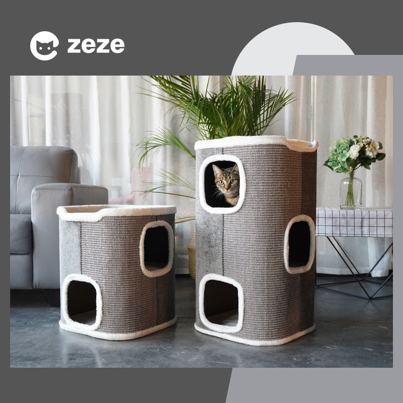 ZEZE Cat Climbing Frame Pet House Lamb Wool Sofa Fabric Semi-closed for Pets