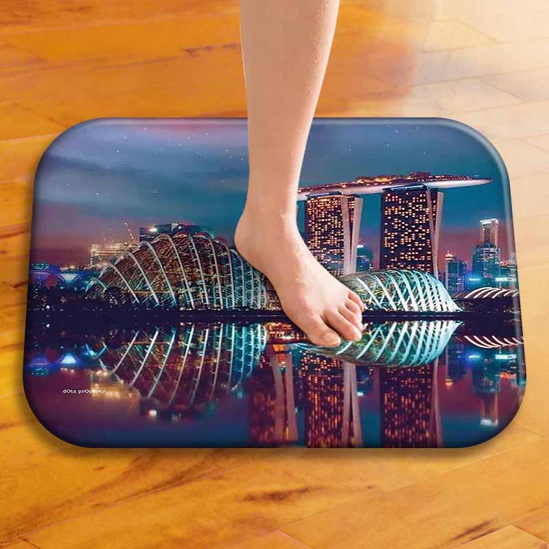Honana BX-31 40x60cm 3D Painting City Pattern Coral Fleece Mat Absorbent Bathroom Anti Slip Carpet