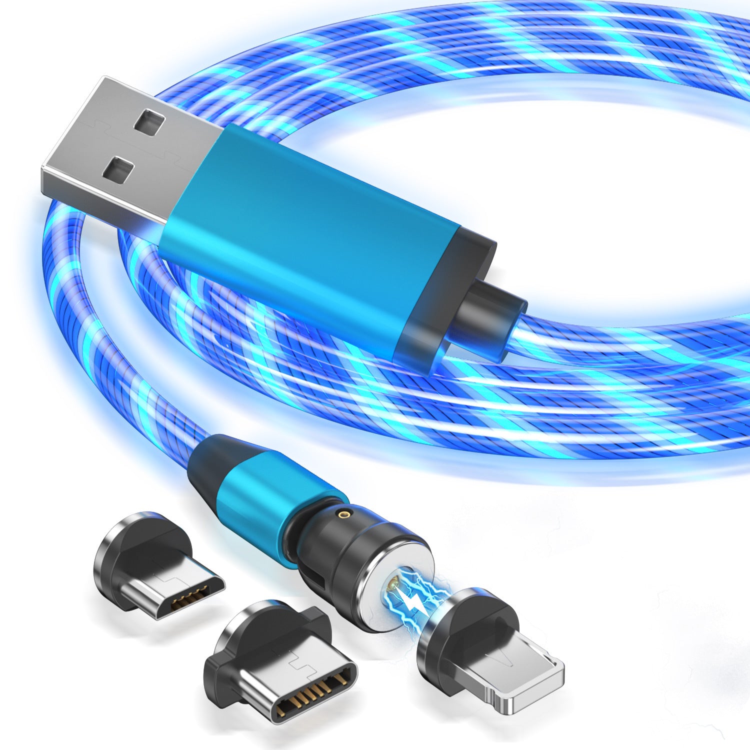 Compatible with Apple , Luminous Magnetic Data Cable Three-In-One 540 Degree Led Luminous Rotation