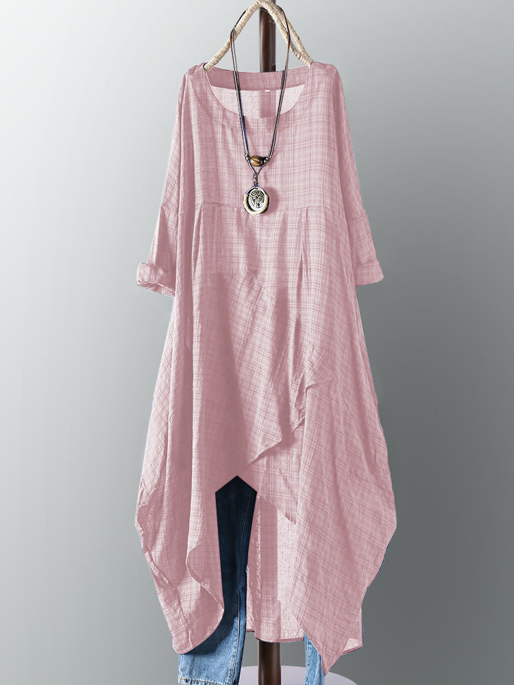 Vintage Cotton Plaid Asymmetric Maxi Dress