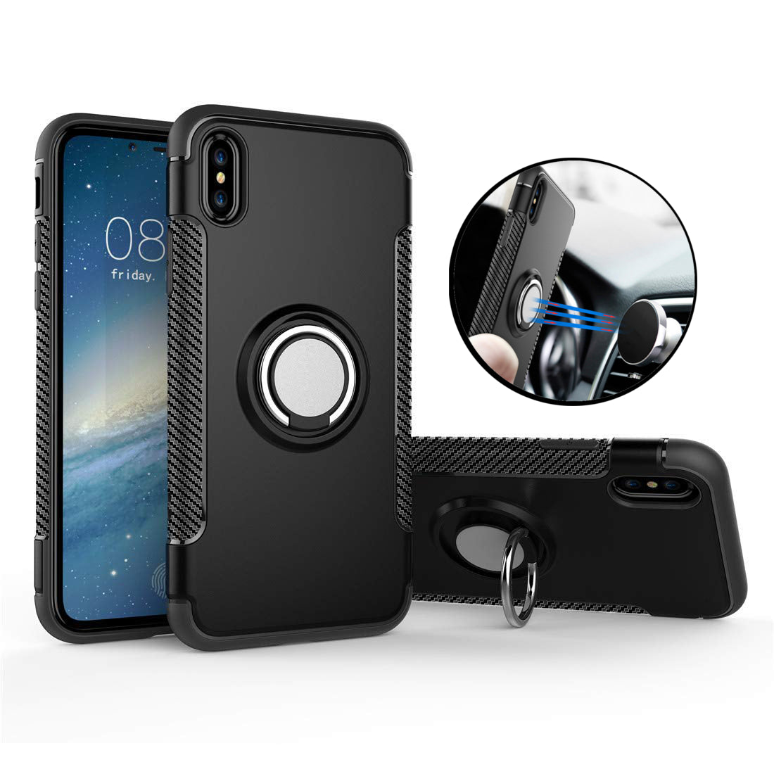 Bakeey Protective Case For iPhone XS Max Ring Grip Kickstand Stand Holder Back Cover 
