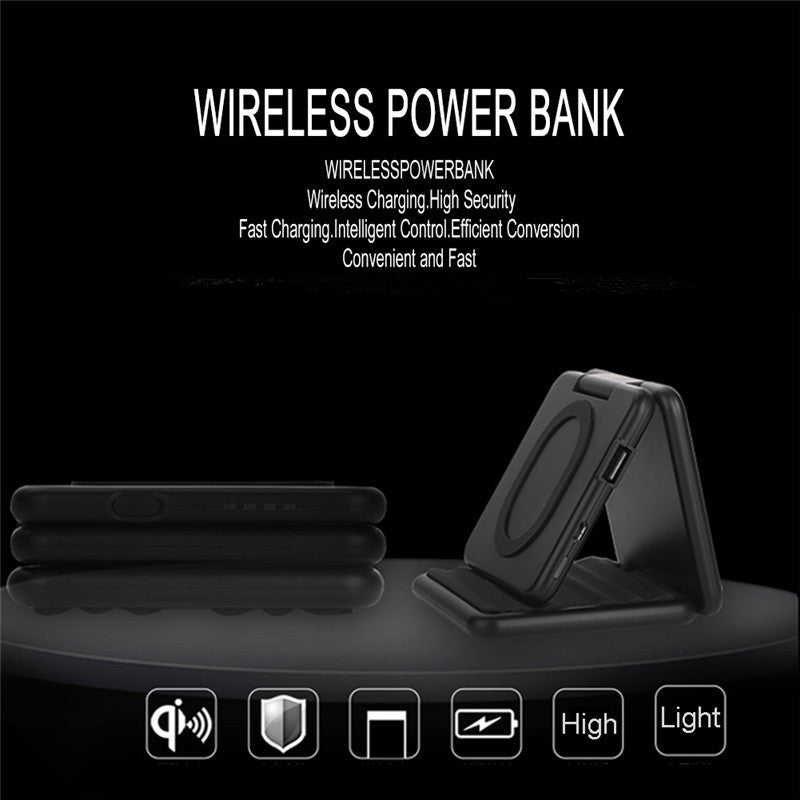 Qi Wireless 5000mAh 5V 2A Fast Charging Power Bank Holder Charger Folding Pad Dock