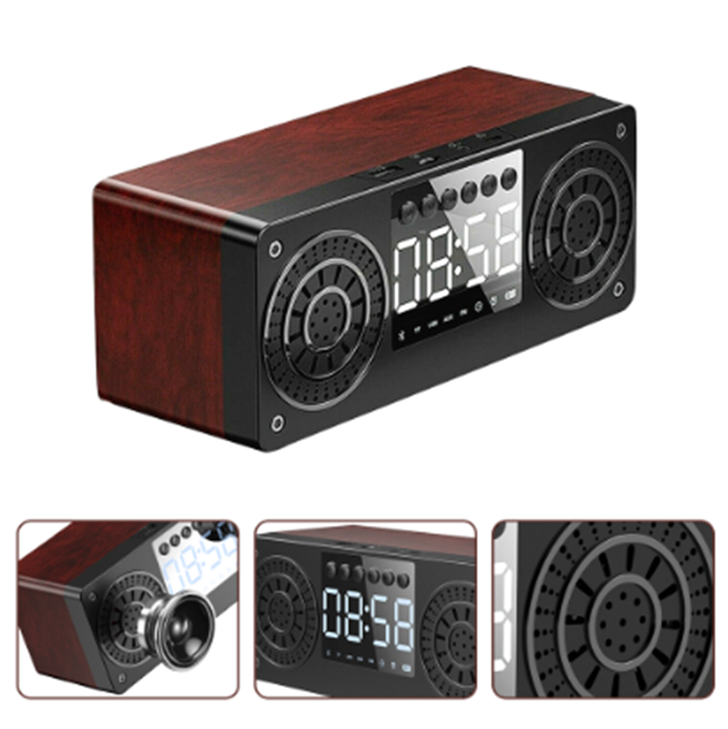 Wooden Clock Bluetooth Speaker Retro Subwoofer