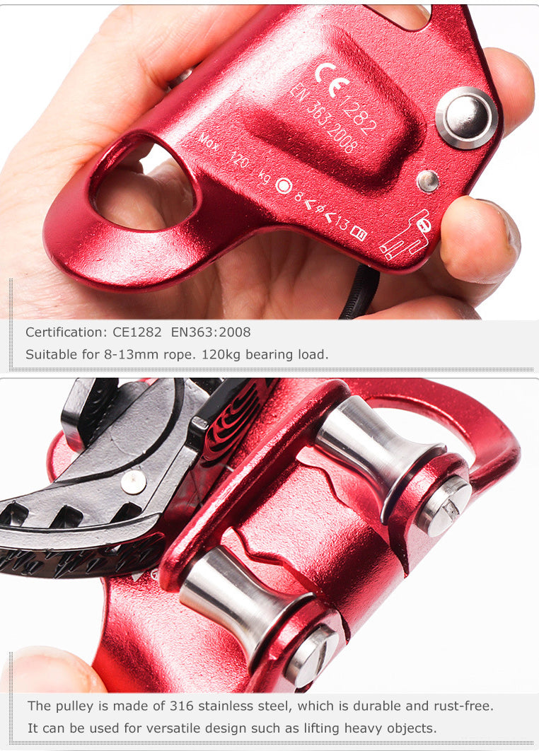 CAMNAL Climbing Chest Riser Ascender Stainless Steel Pulley Chest Rising Device 8-13mm Rope Ascender