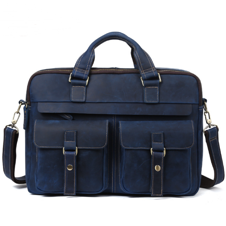 Genuine men\'s bags retro men\'s business bags briefcase cowhide oblique Bag 15.6 inch Laptop Bag