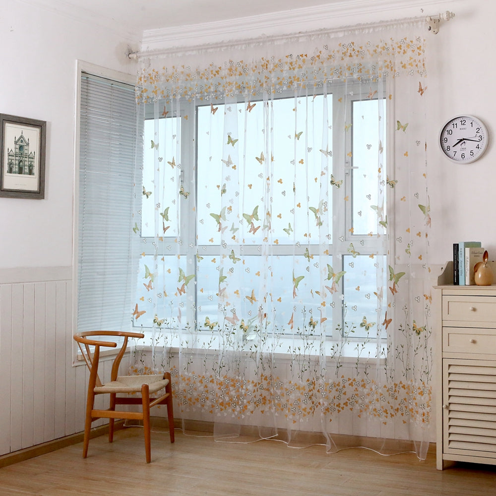Honana WX-C6 Colorful Butterfly Flower Voile Curtain Panel Window Room Divider Sheer Curtain Home Decor