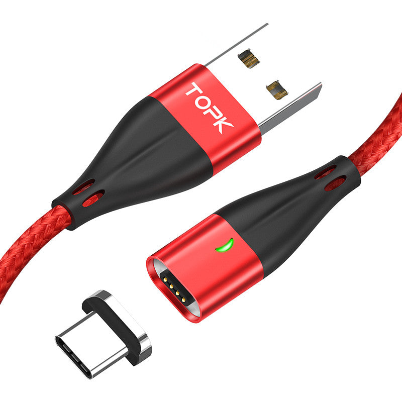 TOPK 1M 3A Magnetic Cable Quick Charge 3.0 Fast Charging USB Type-C Data Cable for Mobile Phone