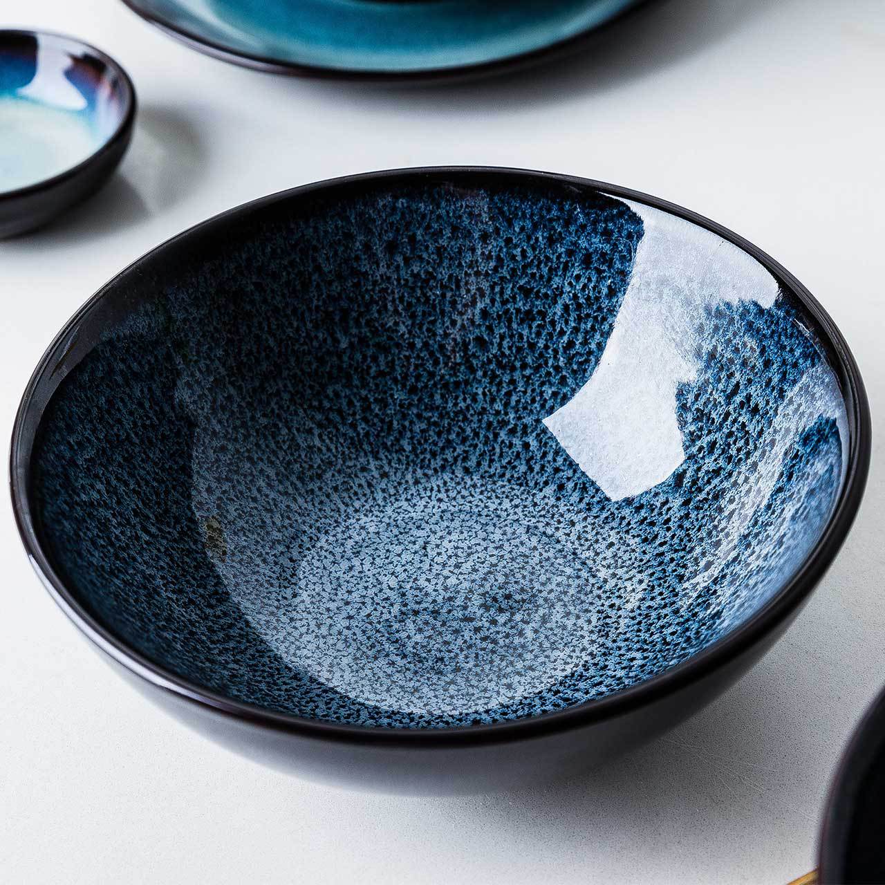 Japanese-style Retro Kiln Enamel Blue Ceramic Bowl Tableware