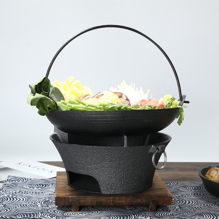 Cast Iron Barbecue Charcoal Oven Japanese Shouxi Hanging Pot Single Dry Pot Solid Alcohol Oven Household Square Stove Small Hot Pot