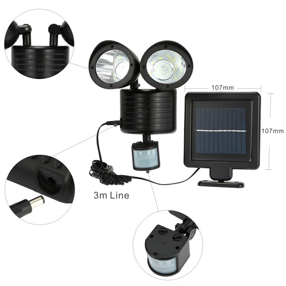 Solar Human Body Sensor Light Double Head Outdoor Waterproof Courtyard Landscape Door Light