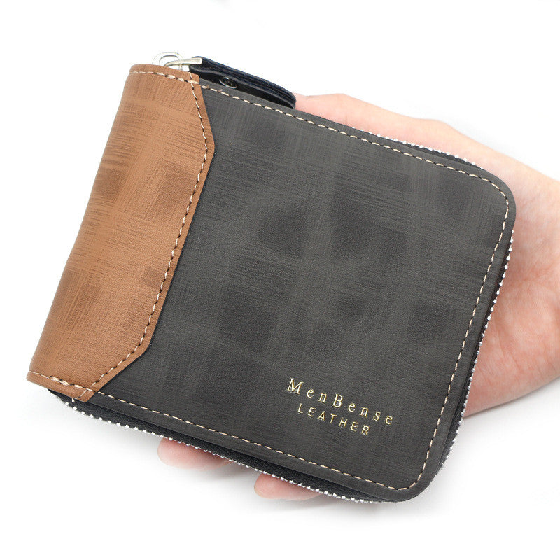 Zipper Two-fold Men's Wallet Retro Pu Coin Purse