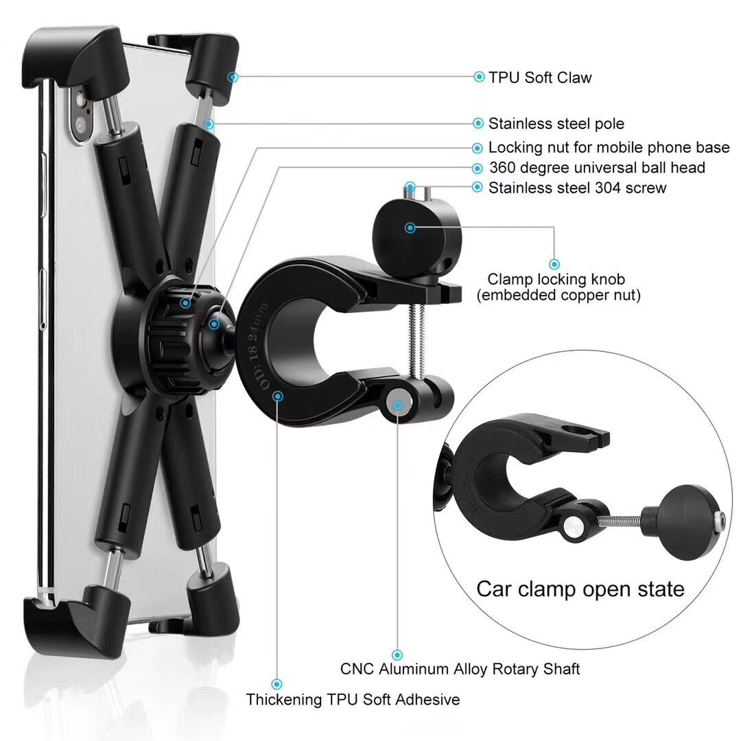 New Motorcycle Mobile Phone Bracket Bicycle Bracket Outdoor Riding Equipment Locomotive Mobile Phone Tablet Bracket