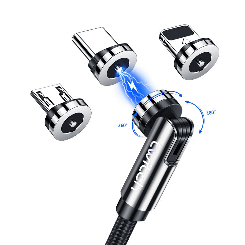 Twitch 540 Degree Rotating Single Needle Magnetic Data Cable One For Three Android Type-C Charging Cable Three In One