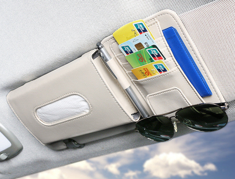Creative Car Sun Visor Tissue Box With Invoice Folder Bill Clip Card Holder Car Hanging Sunroof Napkin Bag Card Slot