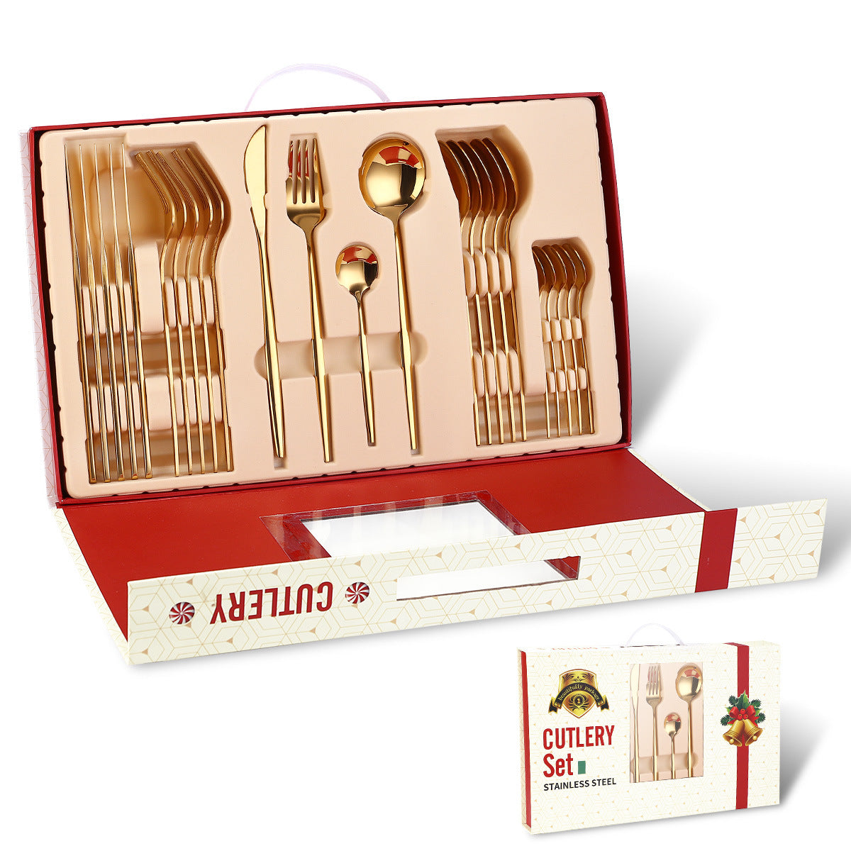 Portugal Stainless Steel Knife, Fork And Spoon Gold-Plated Spray Paint 24-Piece Gift Tableware Set