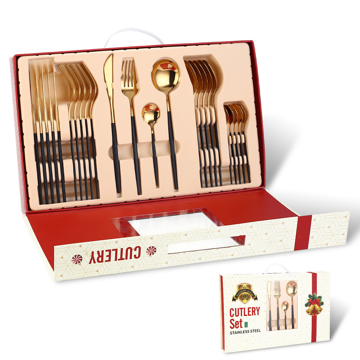 Portugal Stainless Steel Knife, Fork And Spoon Gold-Plated Spray Paint 24-Piece Gift Tableware Set