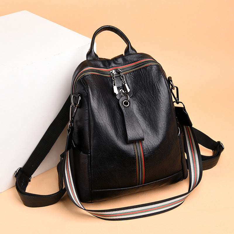 Soft Leather Female Bag Retro Travel Backpack
