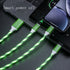 3 In 1 Micro USB Type C Cable LED Flowing Light Type C Chager Cable Mobile Phone Charging Wire