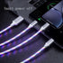 3 In 1 Micro USB Type C Cable LED Flowing Light Type C Chager Cable Mobile Phone Charging Wire