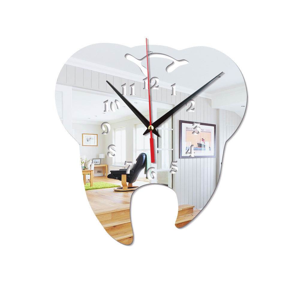 Acrylic tooth shape wall clock Living room office custom quartz mute clock