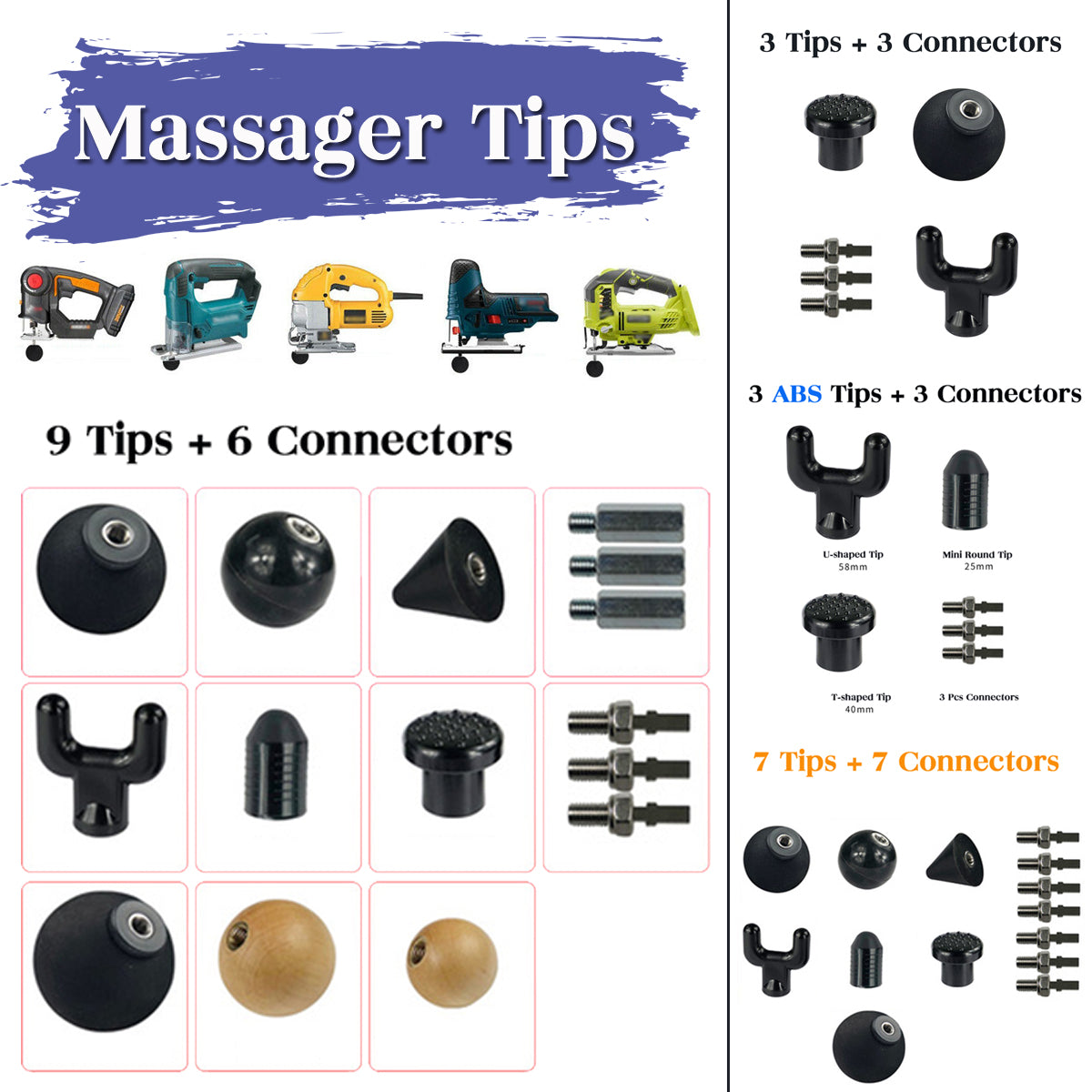Black Professional Muscle Body Massager Replace Heads For Therapy Fascia Relief Pains Relax Electric Massager
