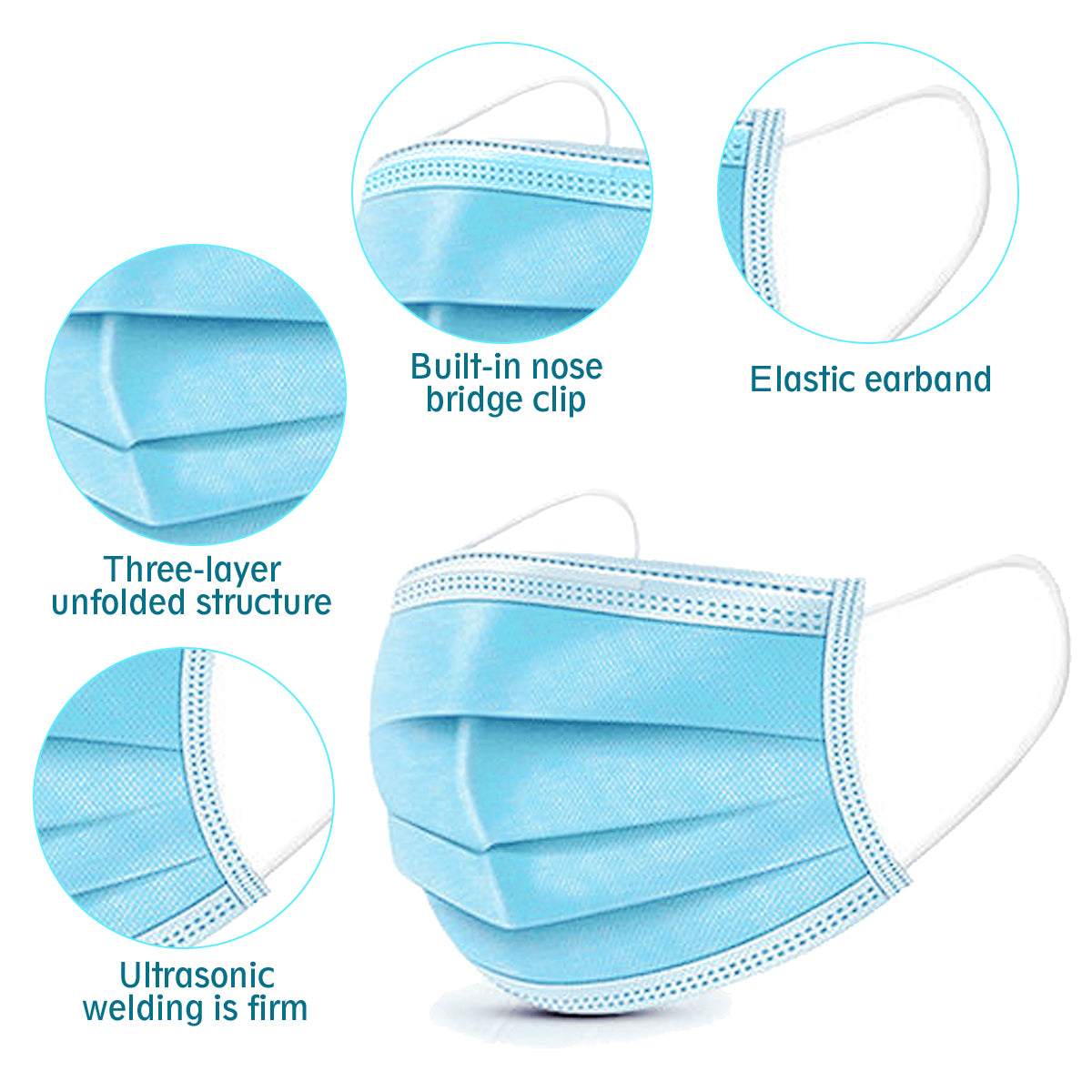 50Pcs 3-layer Disposable Medical Masks Mouth Face Mask Dust-Proof