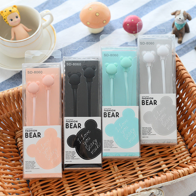 Bear head in-ear headphones music small headphones