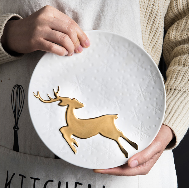 Creative Ceramic Embossed Golden Elk Steak Western Dish Pastry Dish