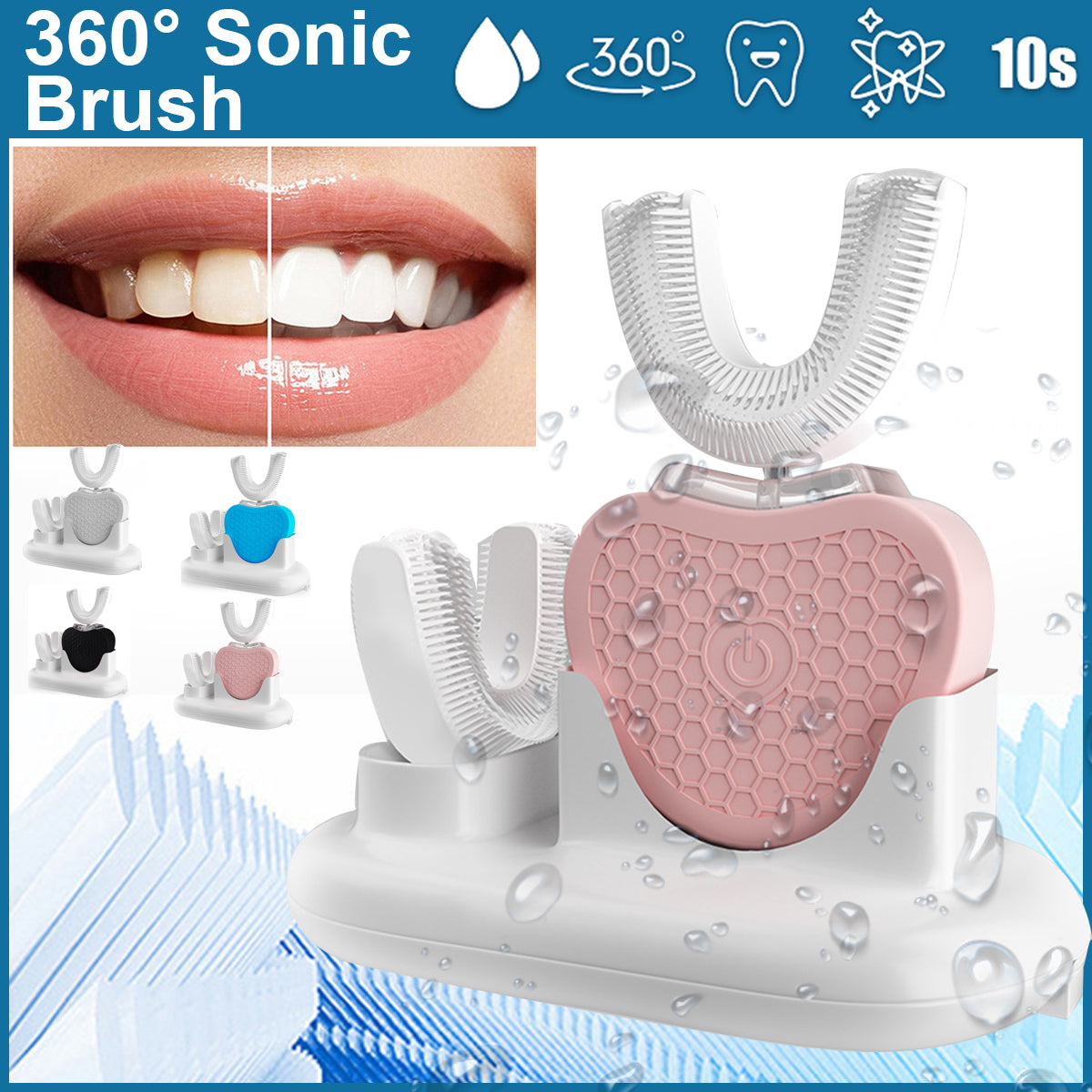 3 Modes Automatic Sonic Electric Toothbrush Wireless Rechargeable 360° Teeth Whitening Brush